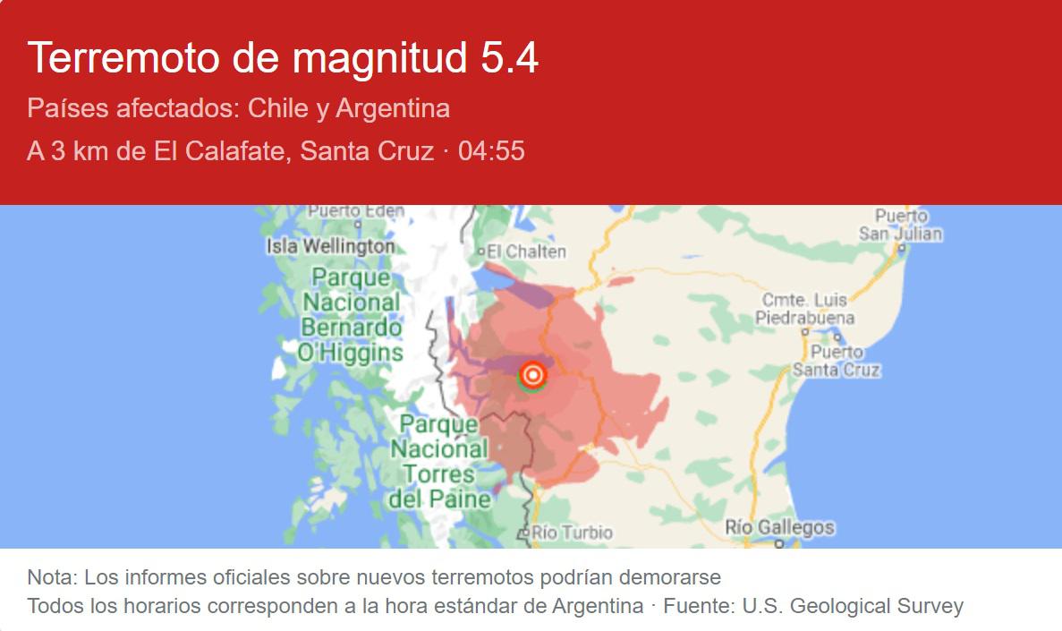 UN SISMO SE SINTIÓ FUERTE EN EL CALAFATE Y EN TODA LA REGIÓN